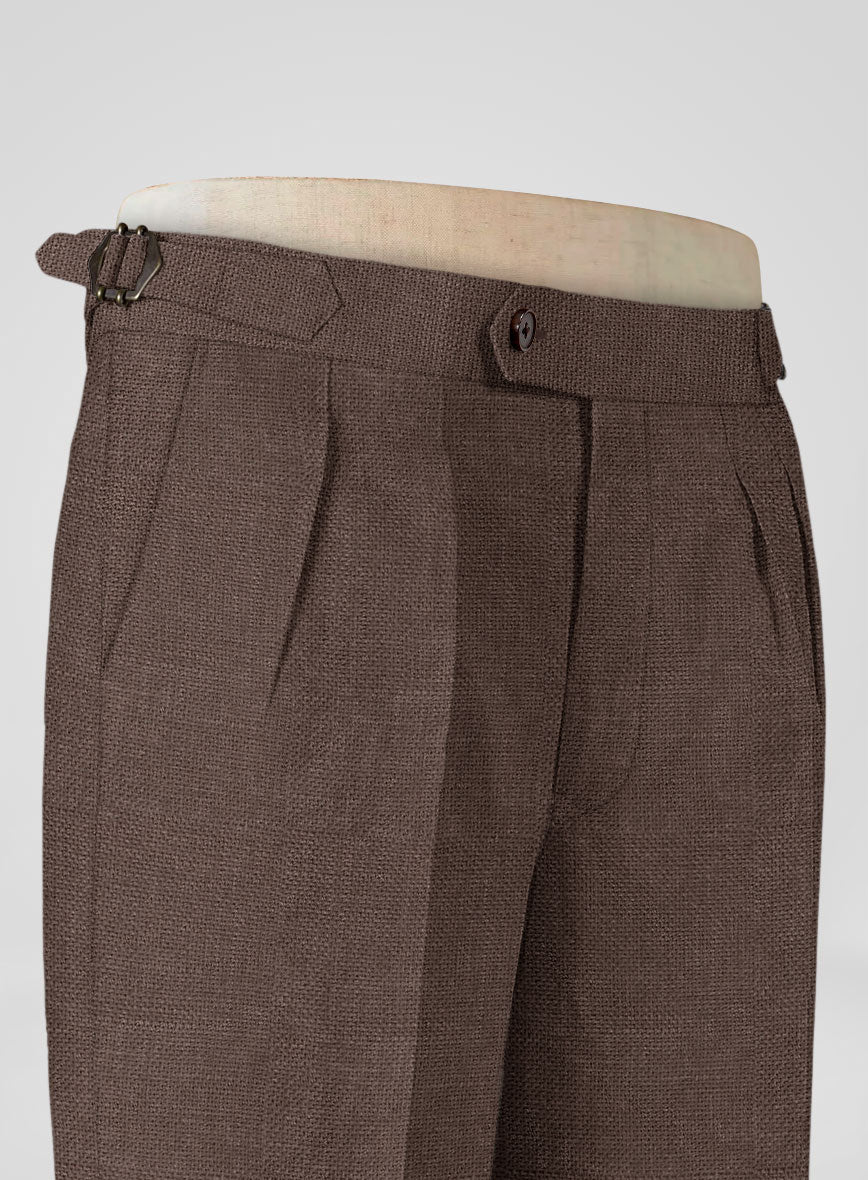 Italian Prato Brown Dobby Linen Highland Trousers - Image 6