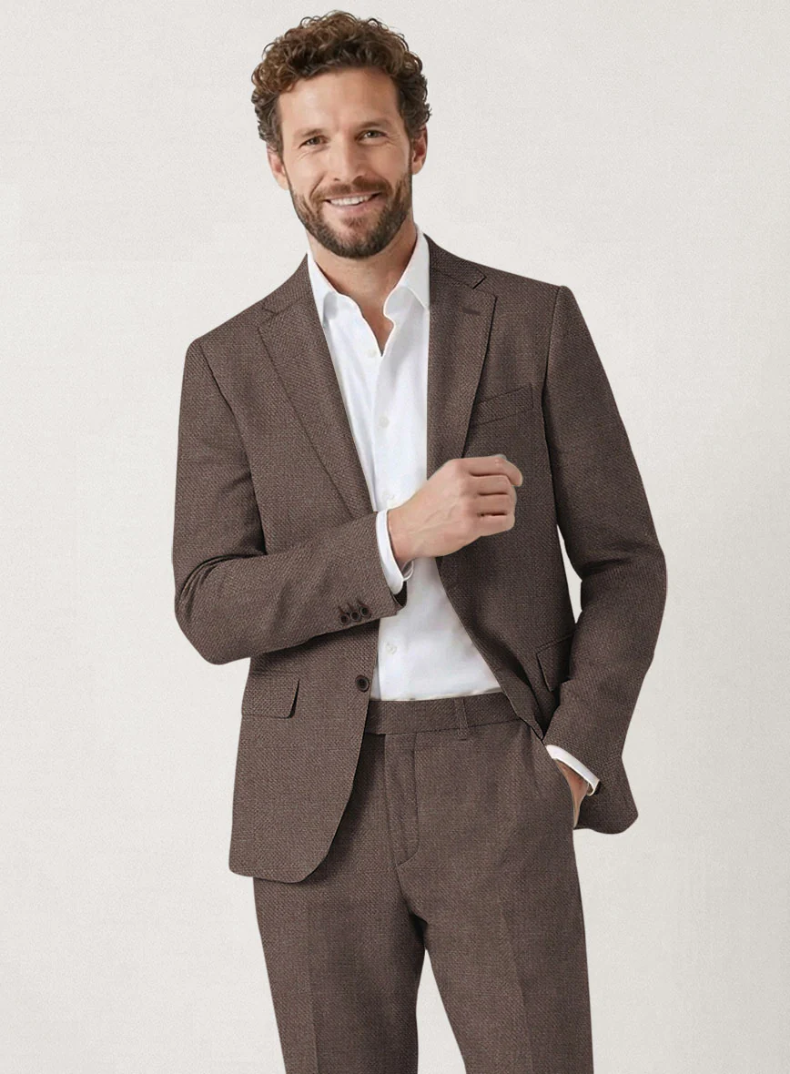 Italian Prato Brown Dobby Linen Jacket - Image 2
