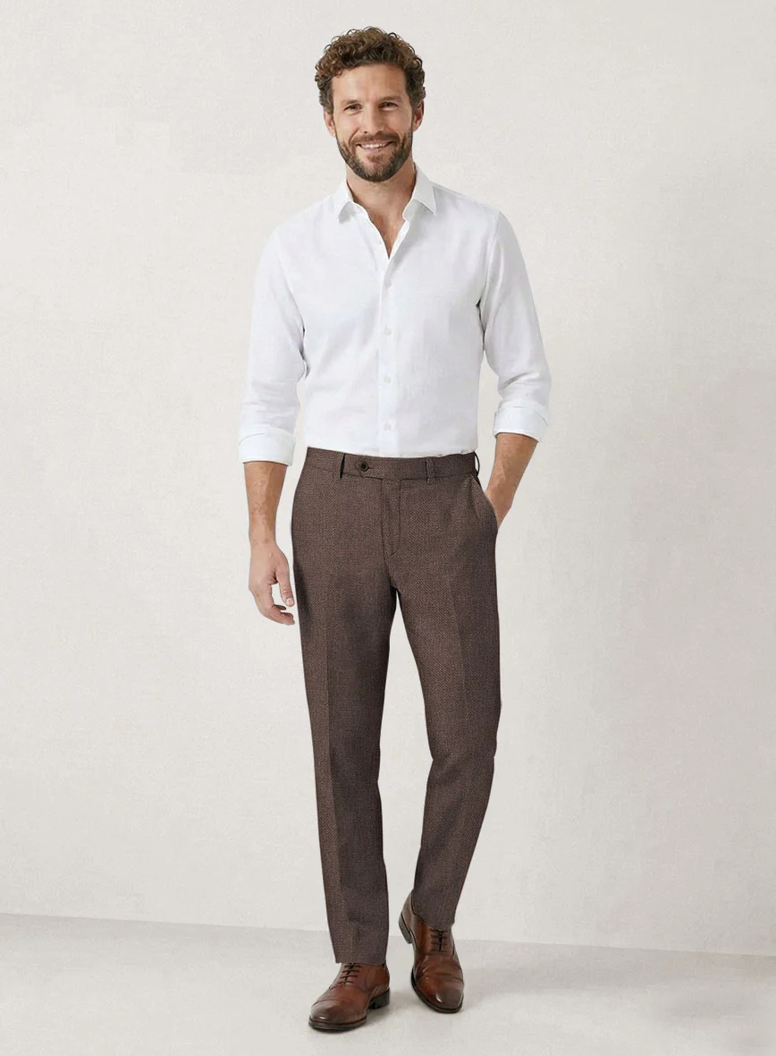 Italian Prato Brown Dobby Linen Pants - Image 3