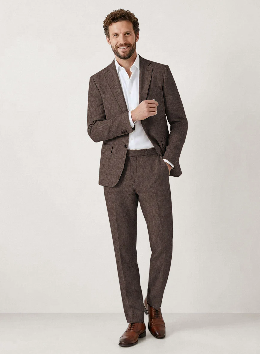 Italian Prato Brown Dobby Linen Suit