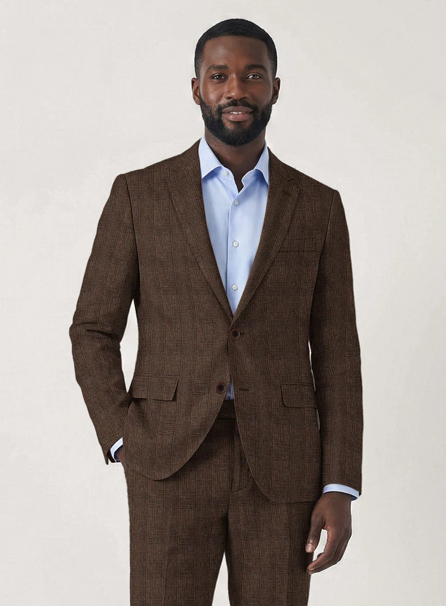 Italian Prato Brown Glen Linen Jacket - Image 2