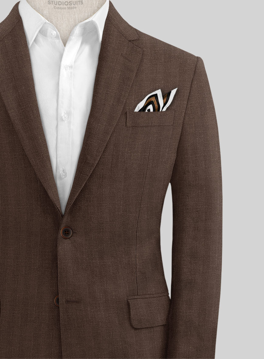 Italian Prato Brown Herringbone Linen Jacket - Image 2