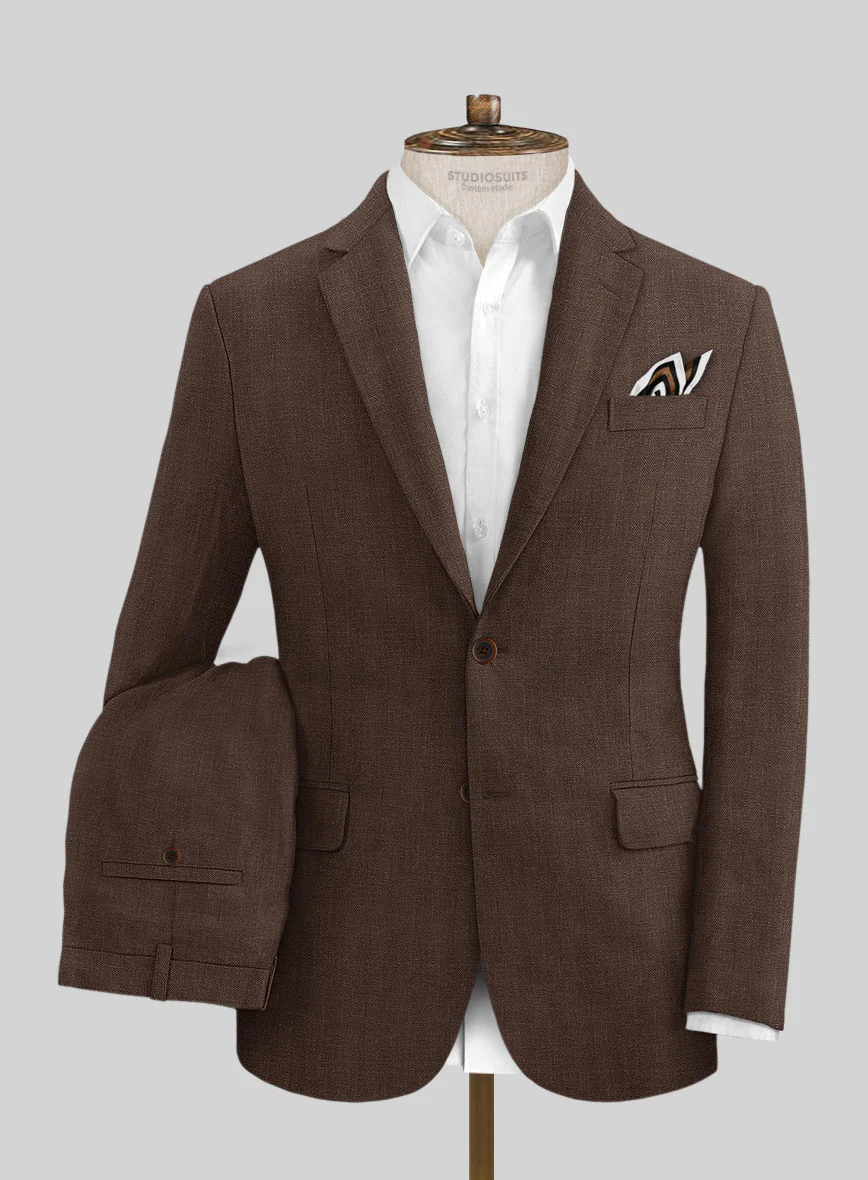 Italian Prato Brown Herringbone Linen Suit - Image 2