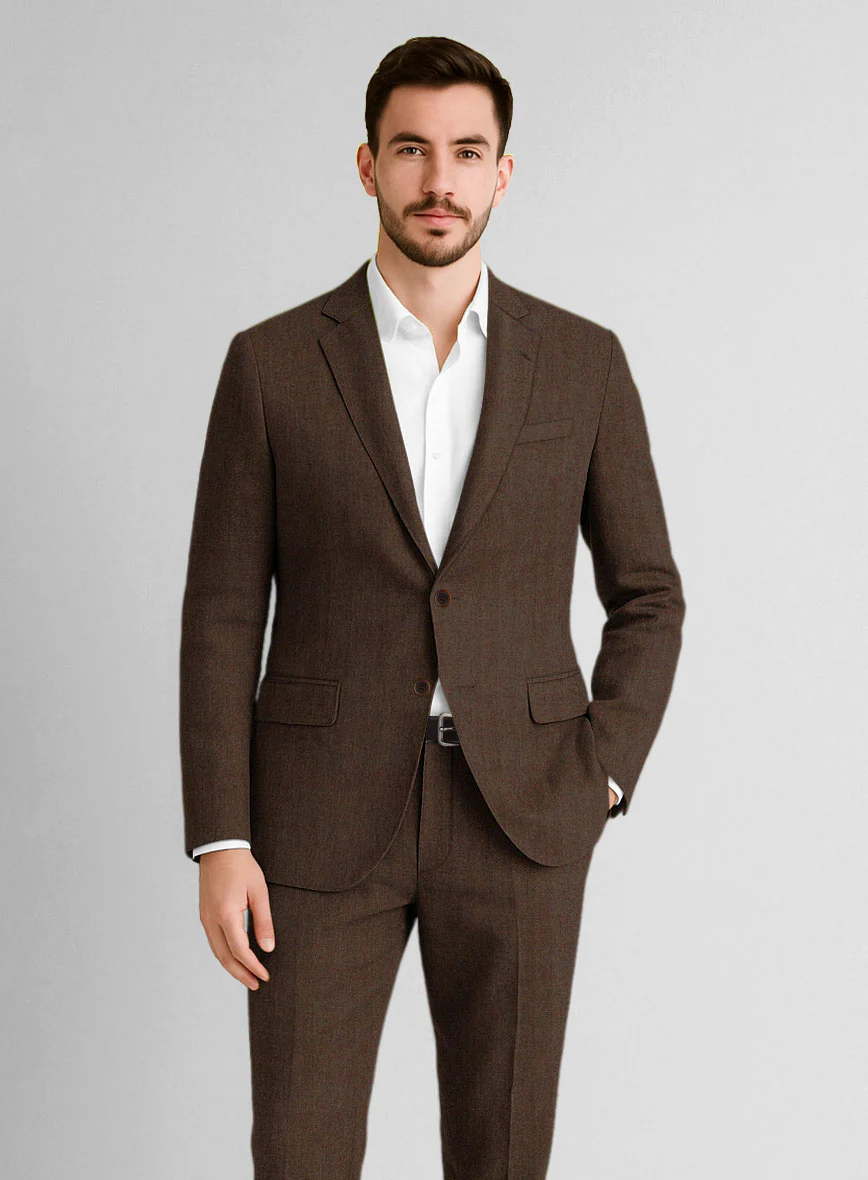 Italian Prato Brown Herringbone Linen Suit - Image 5