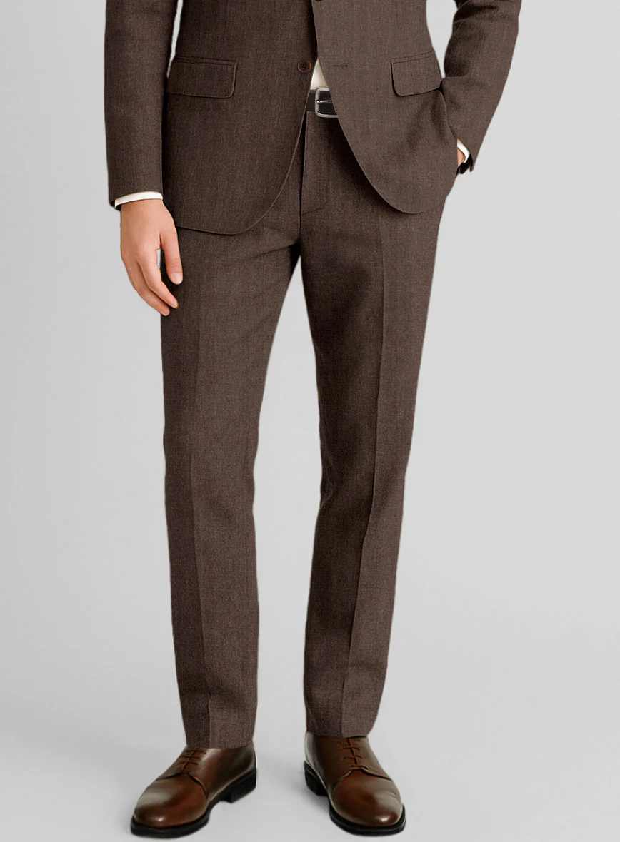 Italian Prato Brown Herringbone Linen Suit - Image 7