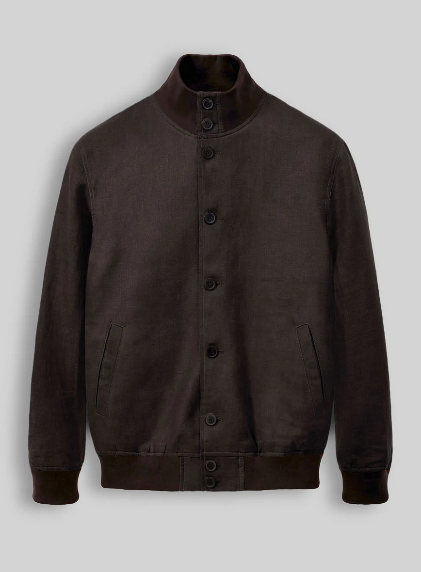 Italian Prato Brown Linen Bomber Jacket - Image 2