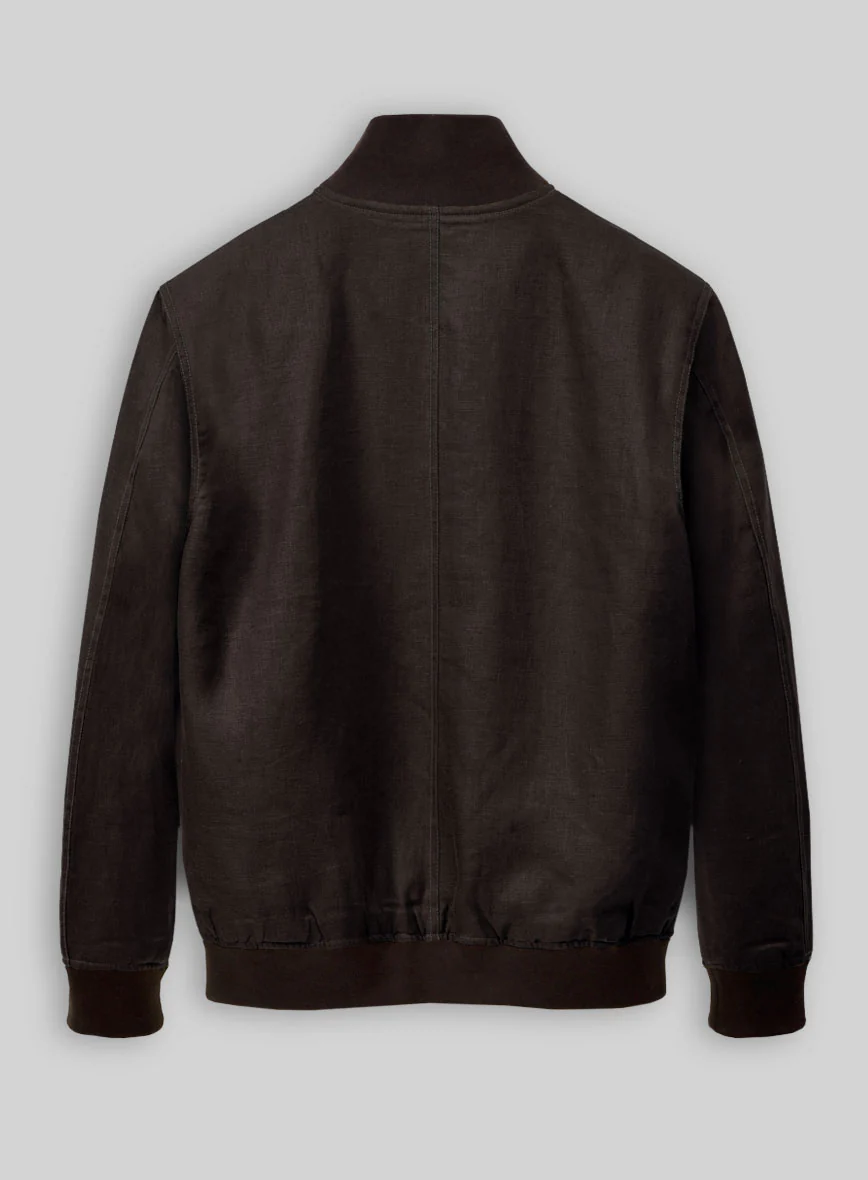 Italian Prato Brown Linen Bomber Jacket - Image 4