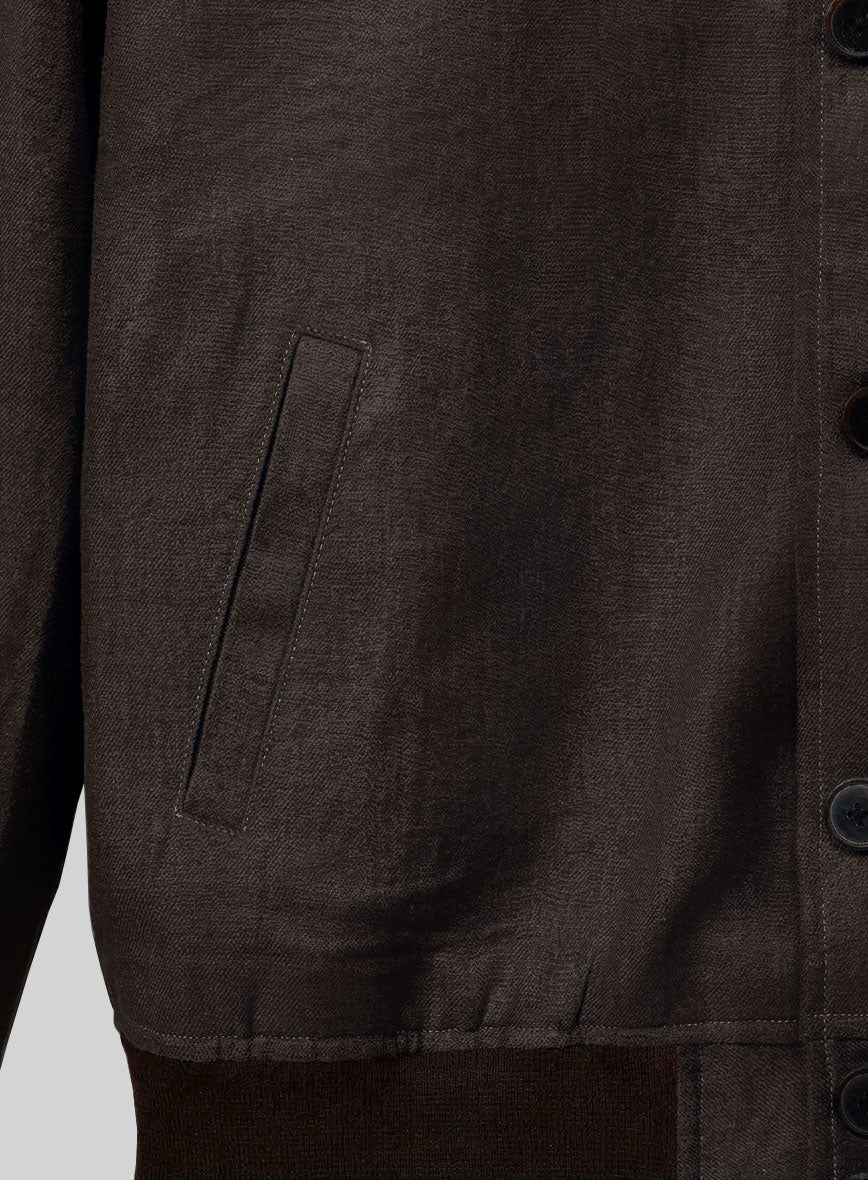 Italian Prato Brown Linen Bomber Jacket - Image 5