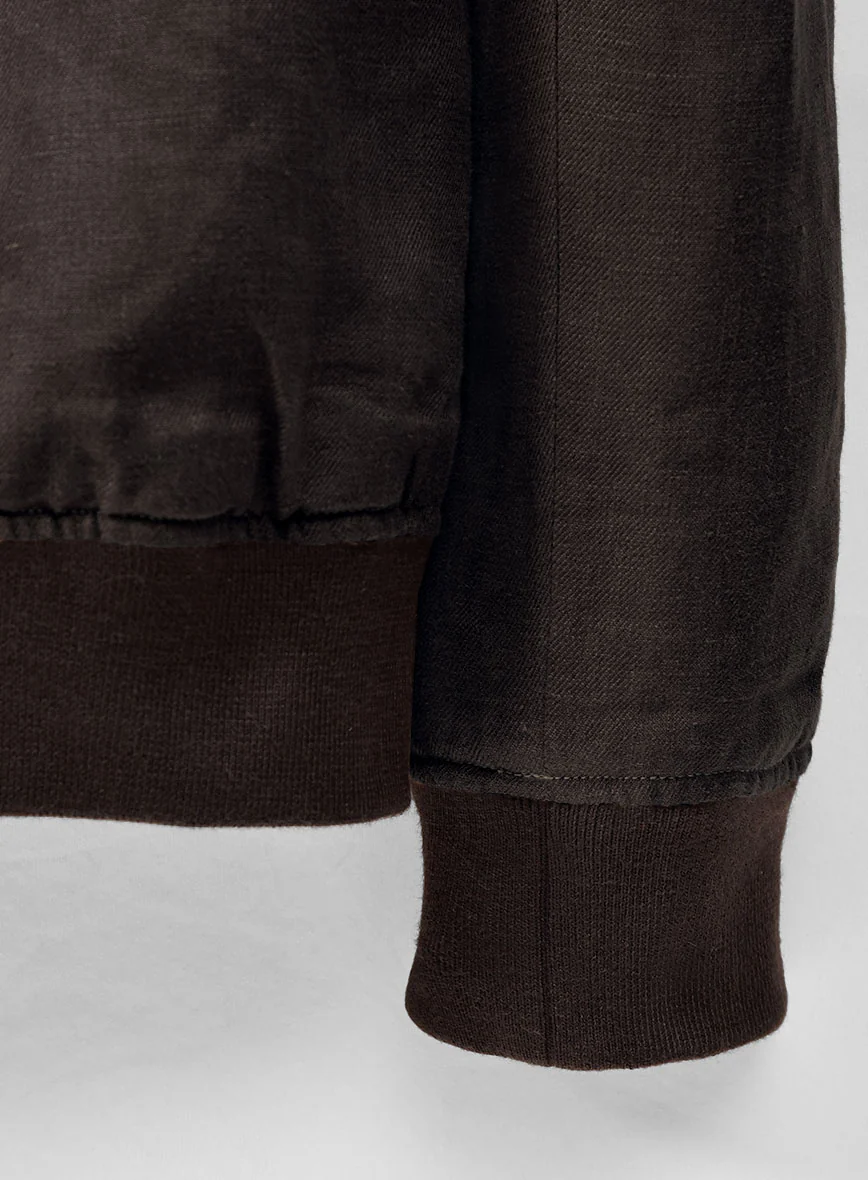 Italian Prato Brown Linen Bomber Jacket - Image 6