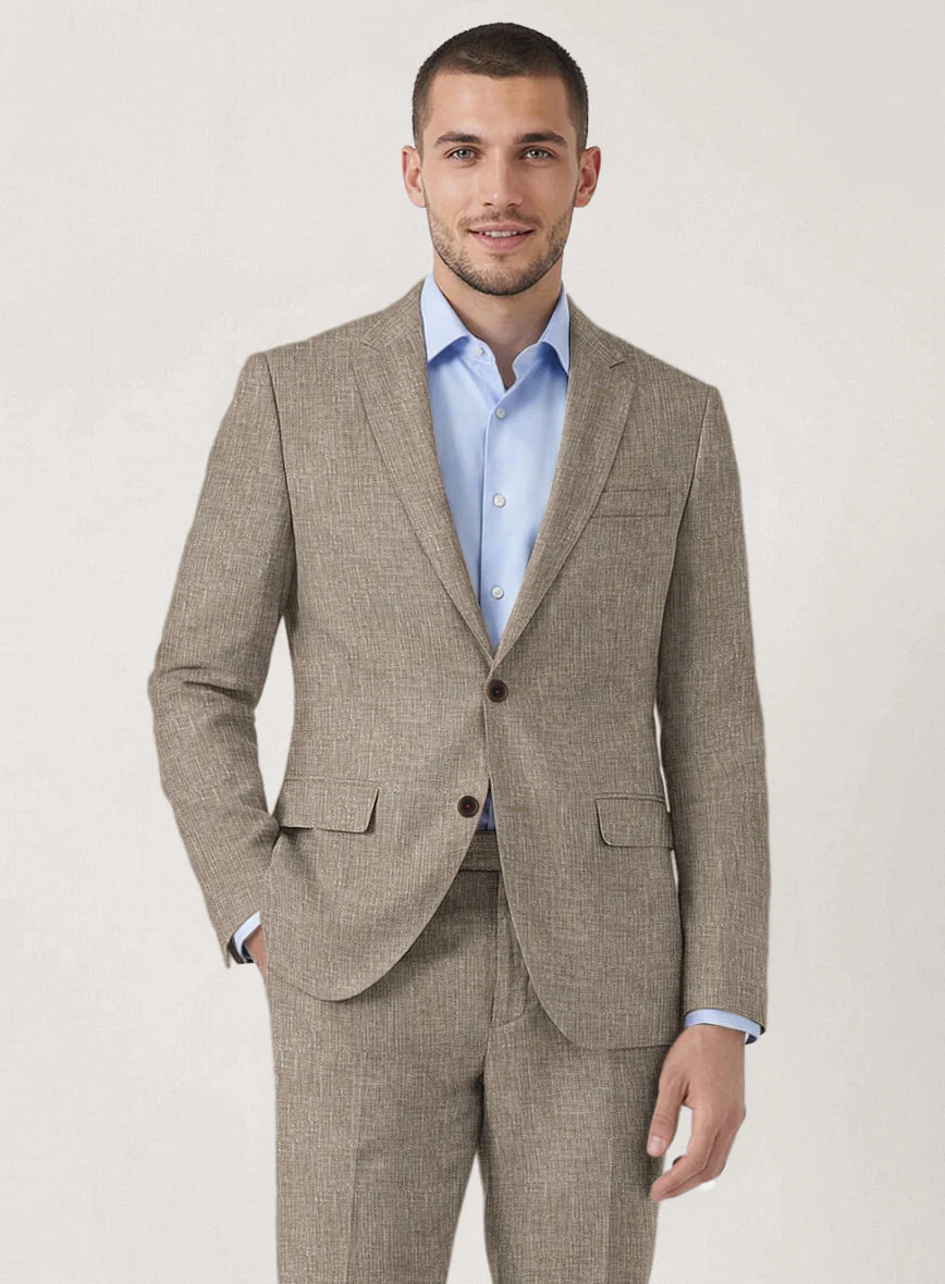Italian Prato Brown Sharkskin Linen Jacket - Image 2