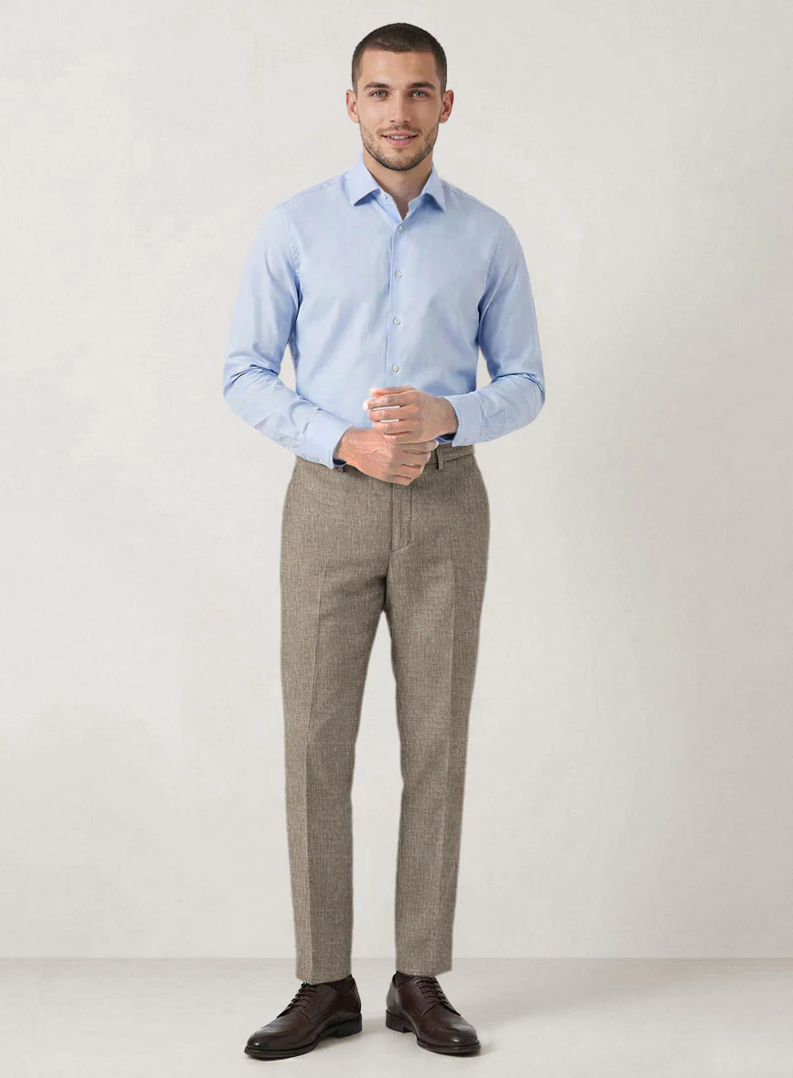 Italian Prato Brown Sharkskin Linen Pants - Image 3