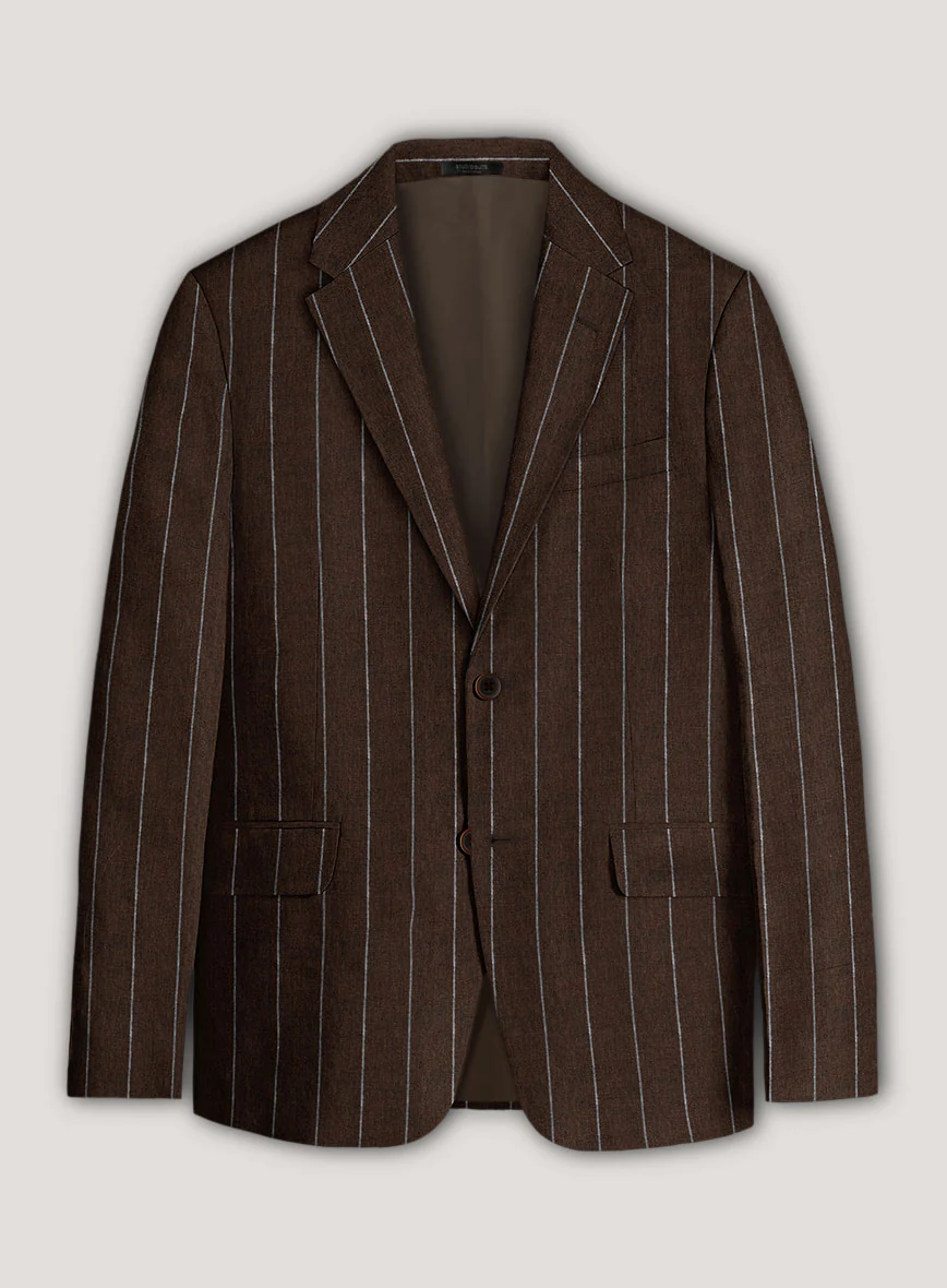 Italian Prato Brown Wide Stripe Linen Suit - Image 2