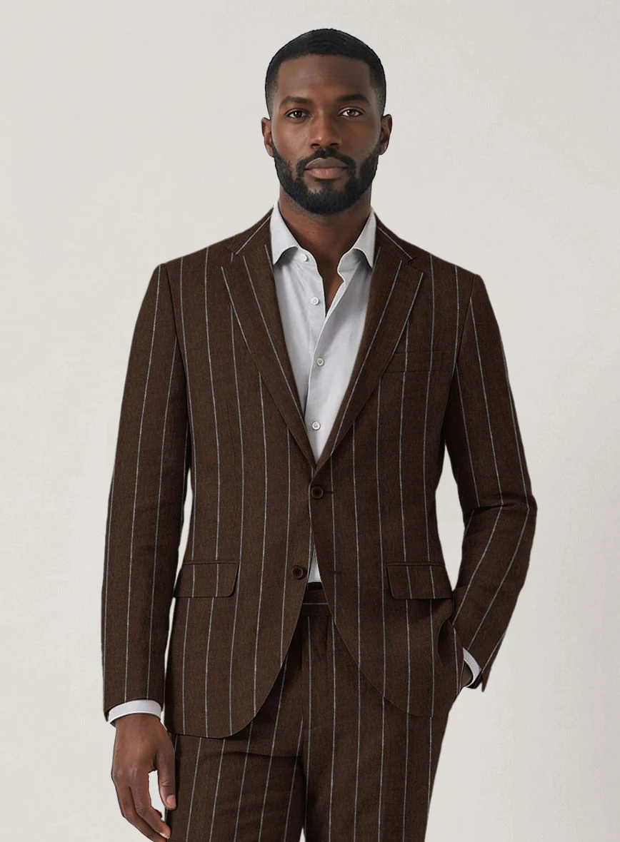 Italian Prato Brown Wide Stripe Linen Suit - Image 3