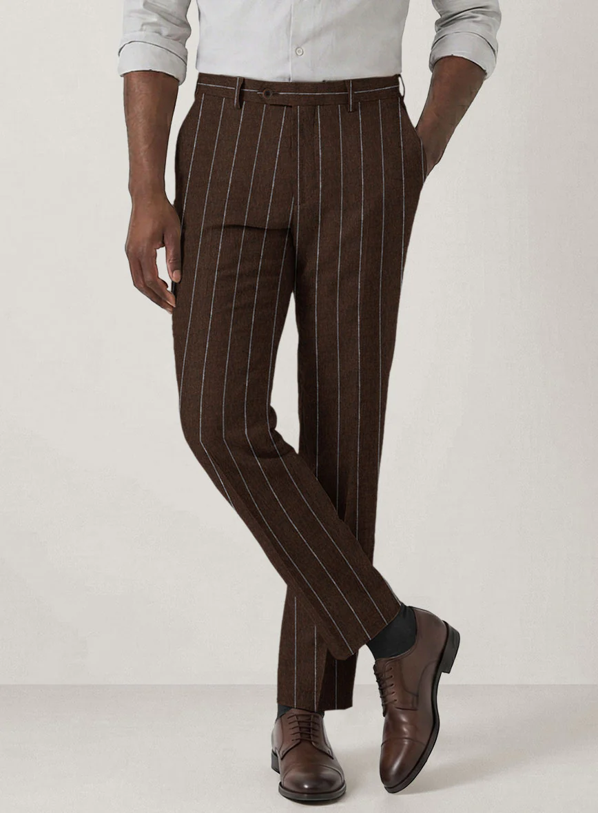 Italian Prato Brown Wide Stripe Linen Suit - Image 5