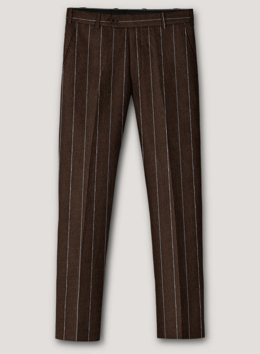 Italian Prato Brown Wide Stripe Linen Suit - Image 4