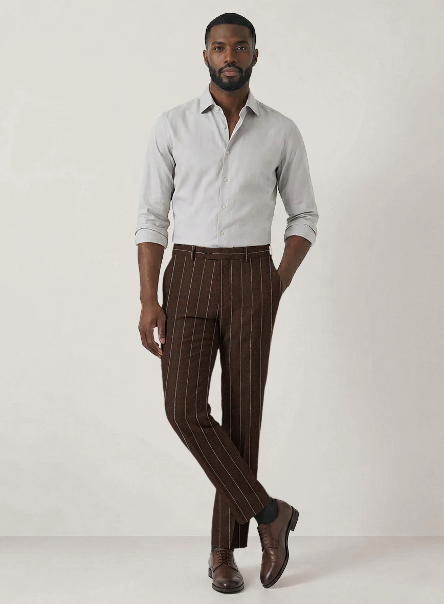 Italian Prato Brown Wide Stripe Linen Suit - Image 6
