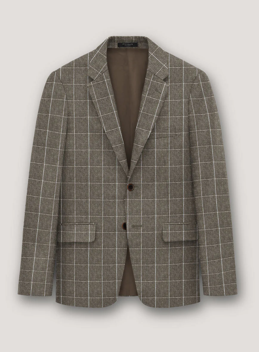 Italian Prato Brown Windowpane Linen Suit - Image 2