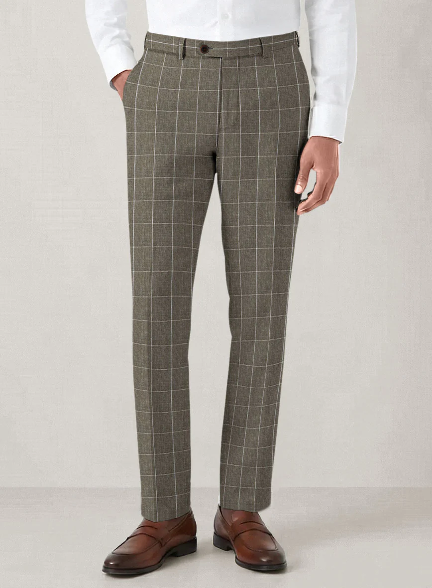 Italian Prato Brown Windowpane Linen Suit - Image 5