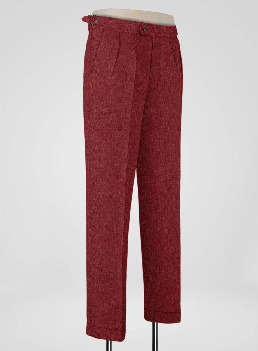 Italian Prato Burgundy Linen Highland Trousers - Image 2