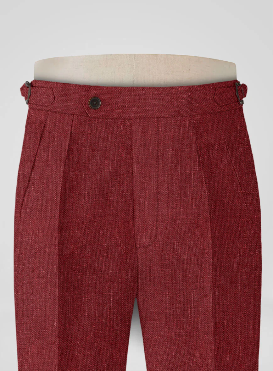 Italian Prato Burgundy Linen Highland Trousers - Image 4