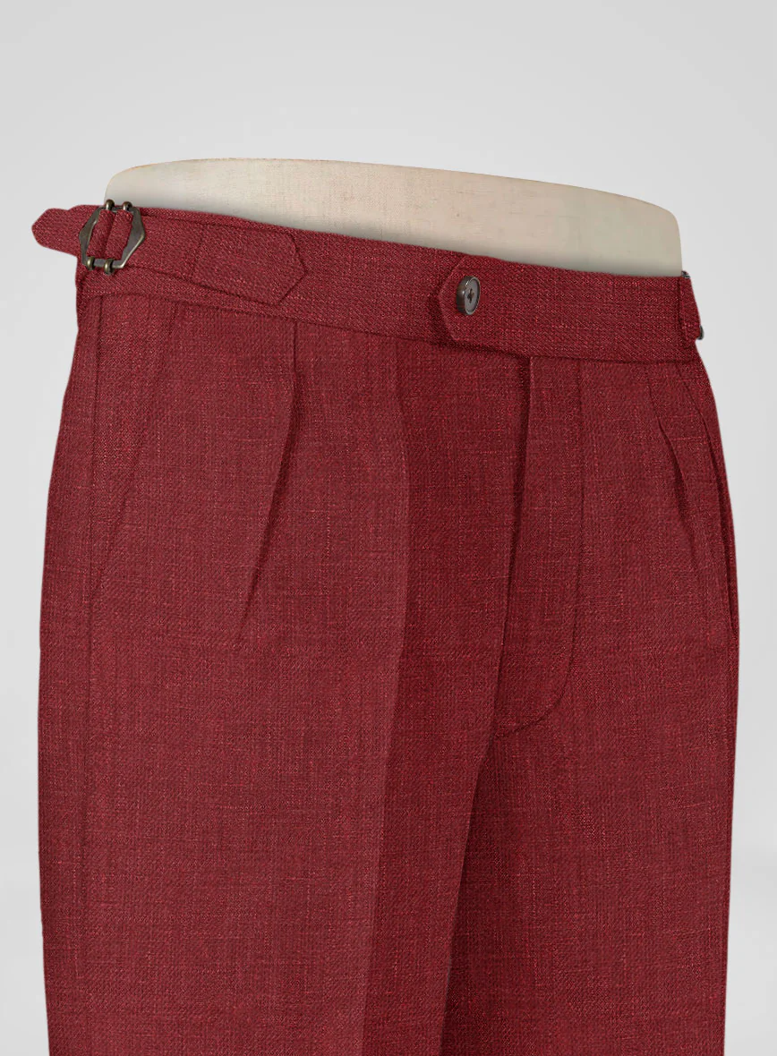Italian Prato Burgundy Linen Highland Trousers - Image 5