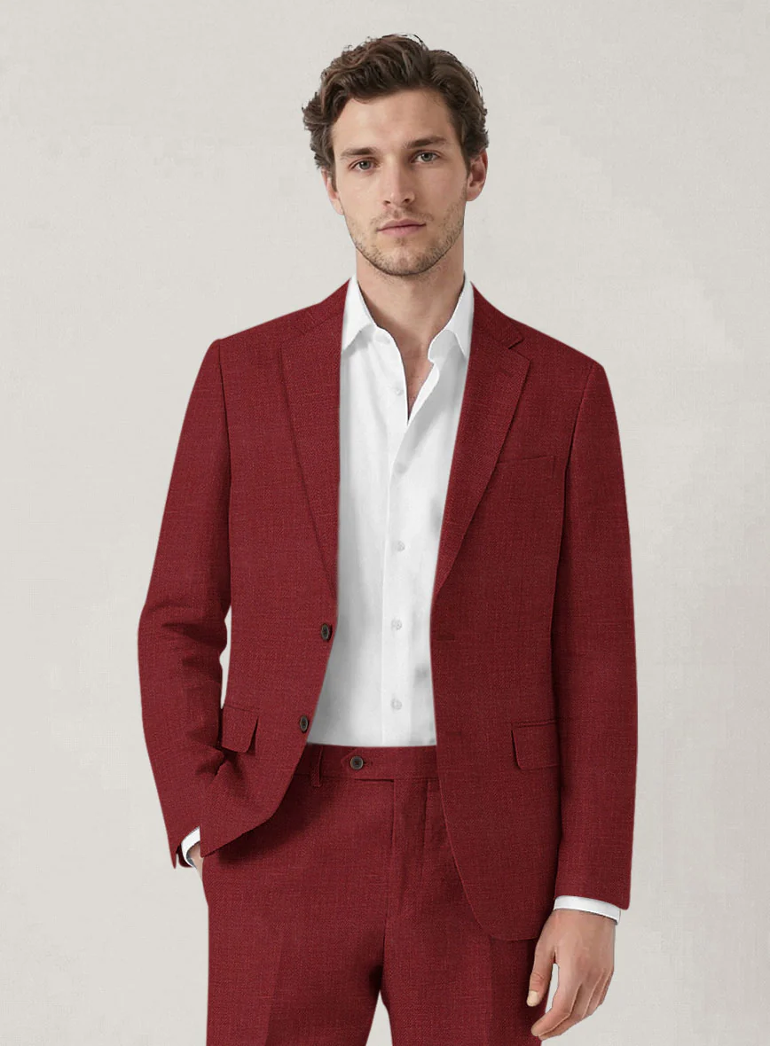 Italian Prato Burgundy Linen Suit - Image 4