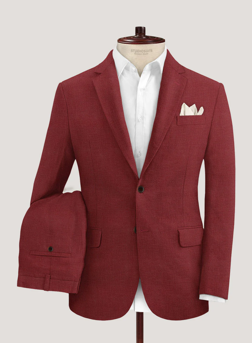 Italian Prato Burgundy Linen Suit - Image 2