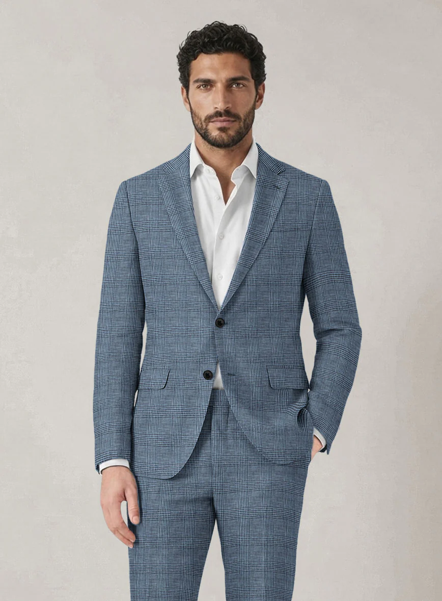 Italian Prato Cobalt Blue Check Linen Suit - Image 3