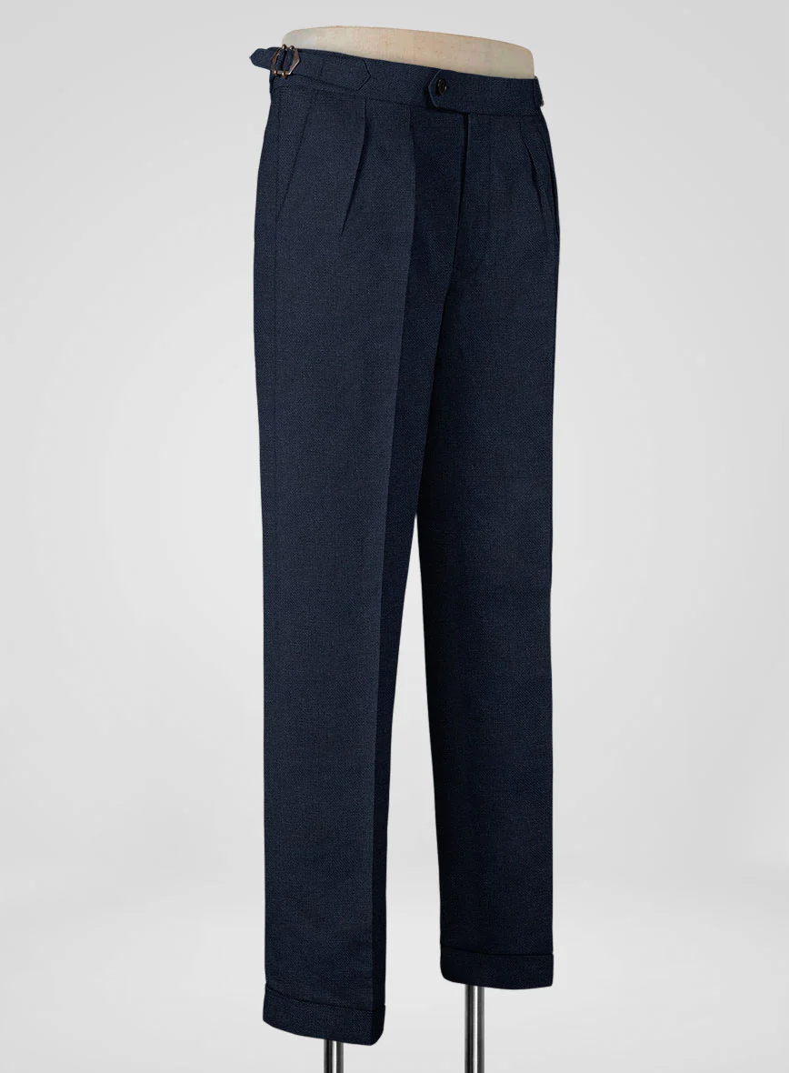 Italian Prato Dark Blue Dobby Linen Highland Trousers - Image 2