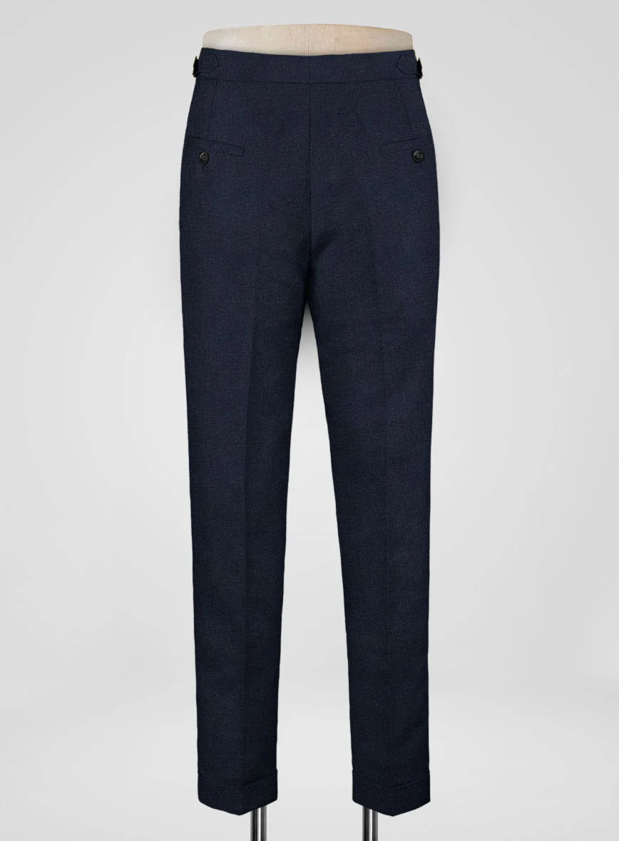 Italian Prato Dark Blue Dobby Linen Highland Trousers - Image 3