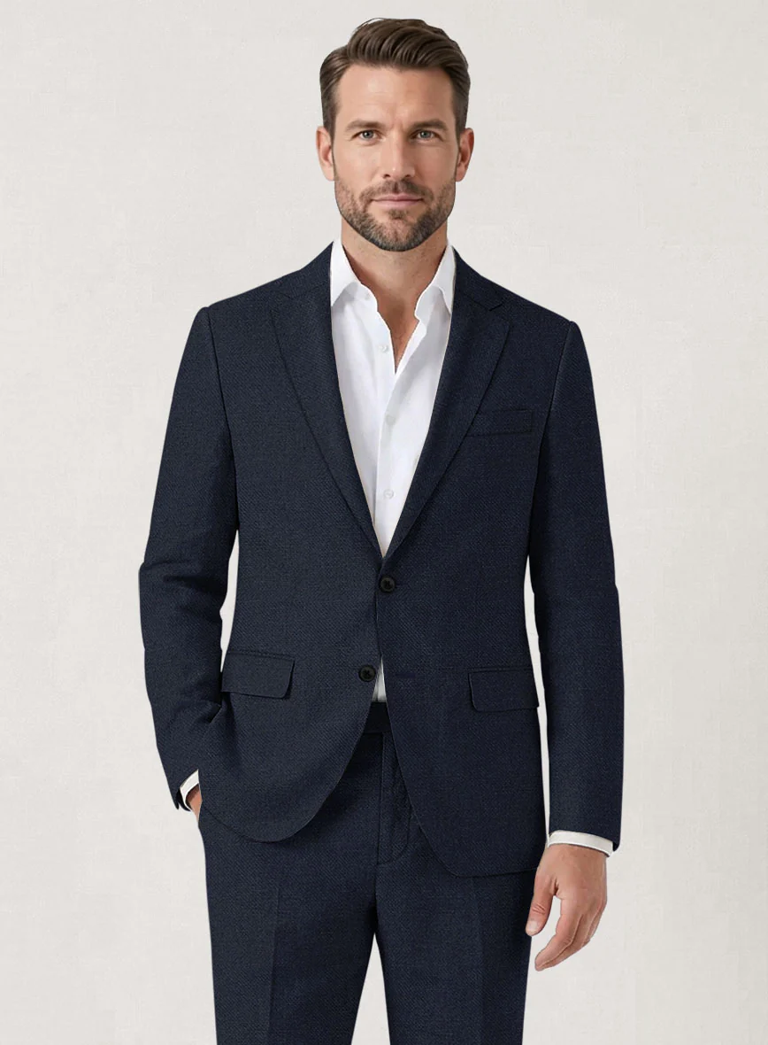 Italian Prato Dark Blue Dobby Linen Jacket - Image 2