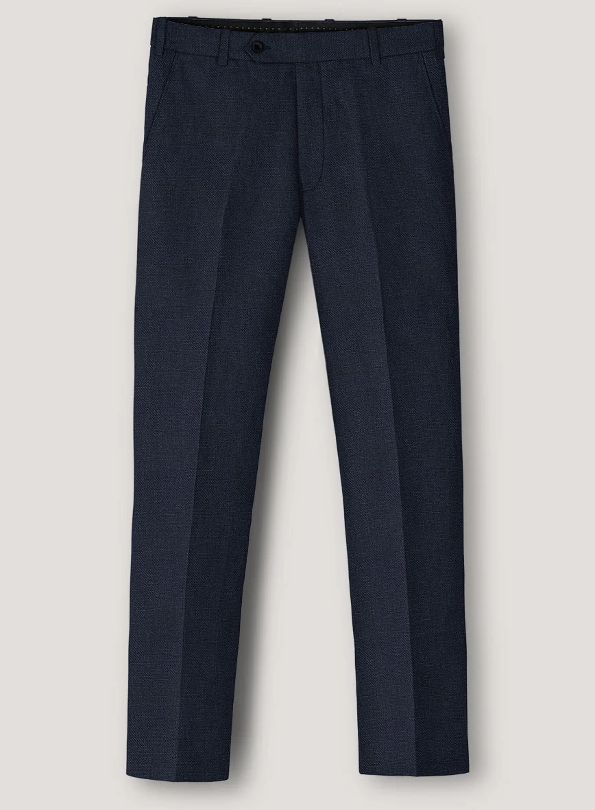 Italian Prato Dark Blue Dobby Linen Pants - Image 2