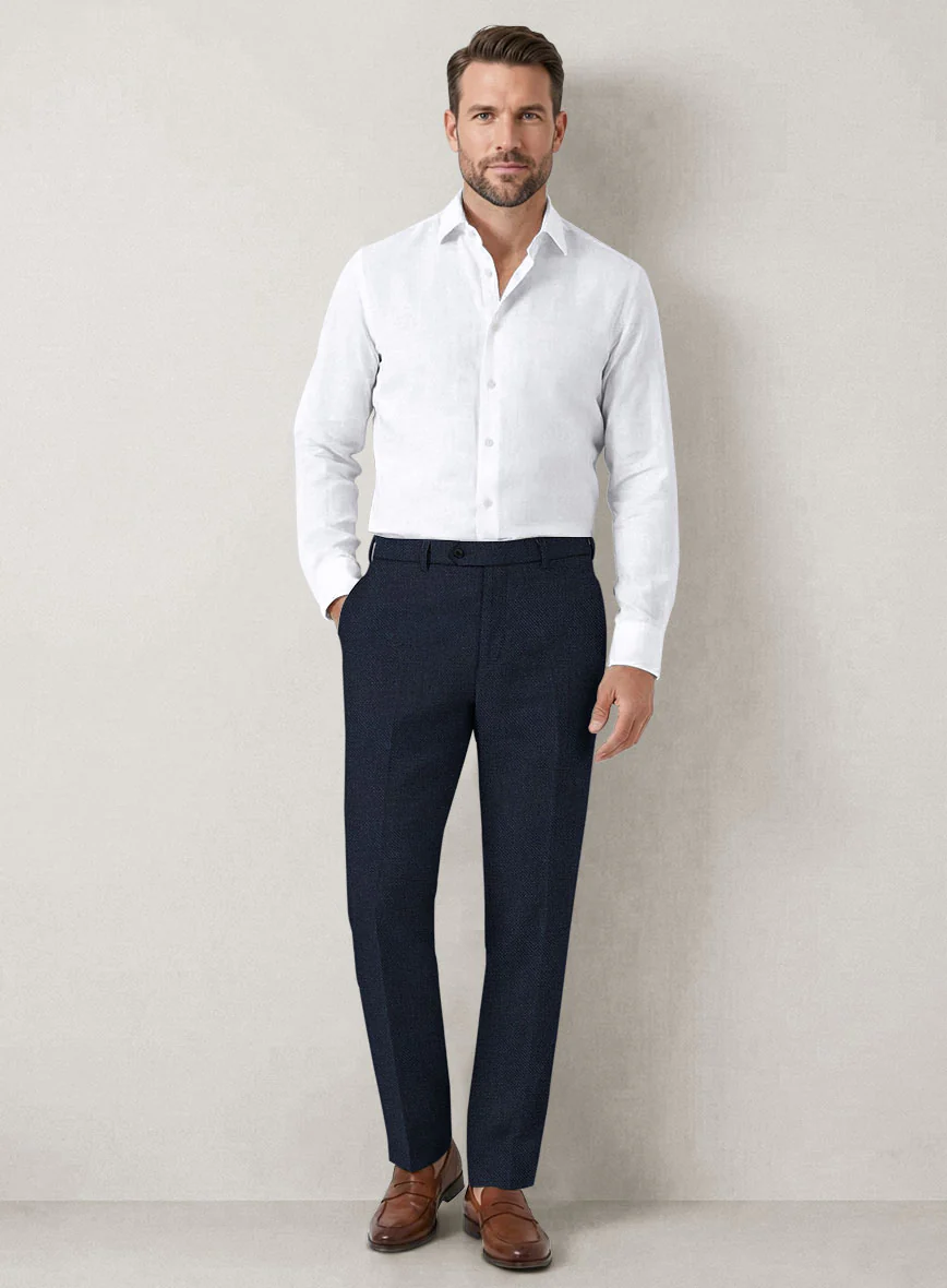 Italian Prato Dark Blue Dobby Linen Pants - Image 3