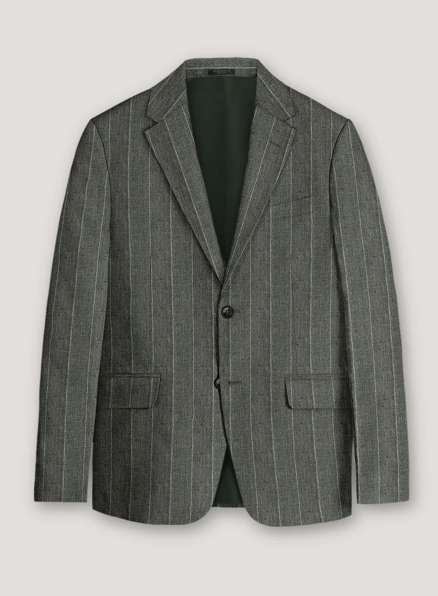 Italian Prato Deep Moss Wide Stripe Linen Suit - Image 2