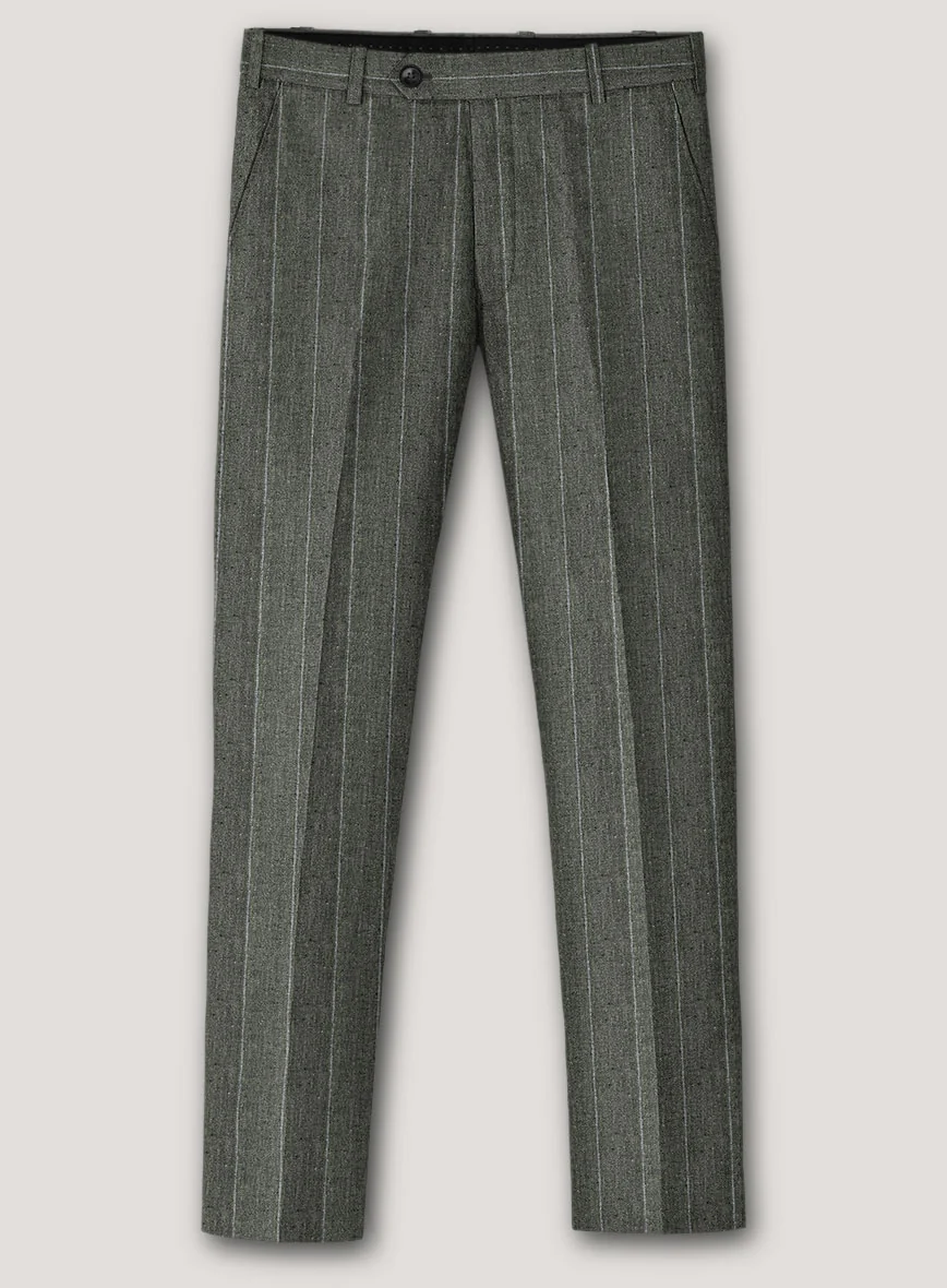 Italian Prato Deep Moss Wide Stripe Linen Pants - Image 2