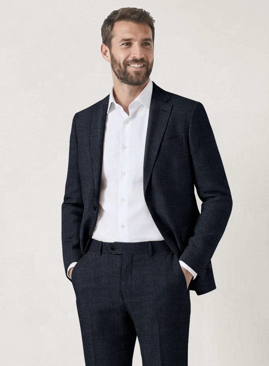 Italian Prato Diesel Blue Herringbone Linen Jacket - Image 2