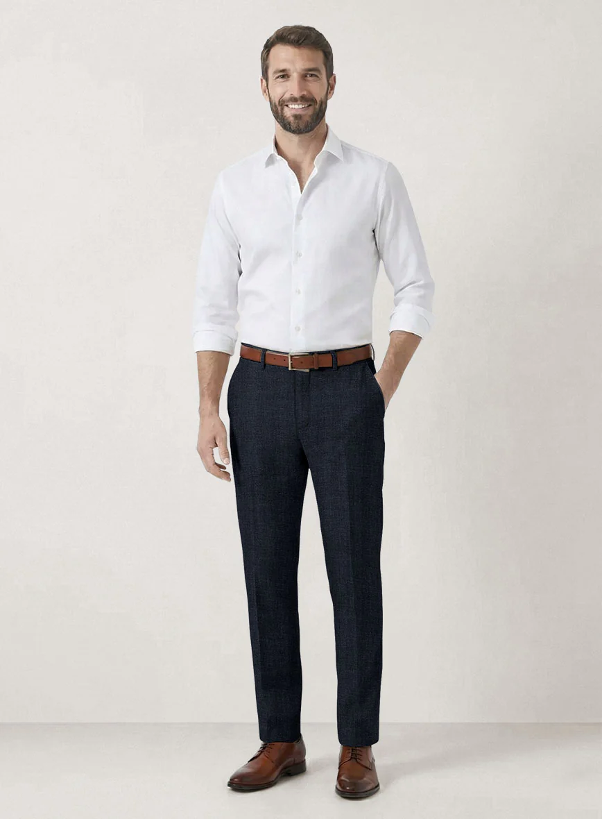 Italian Prato Diesel Blue Herringbone Linen Pants - Image 3