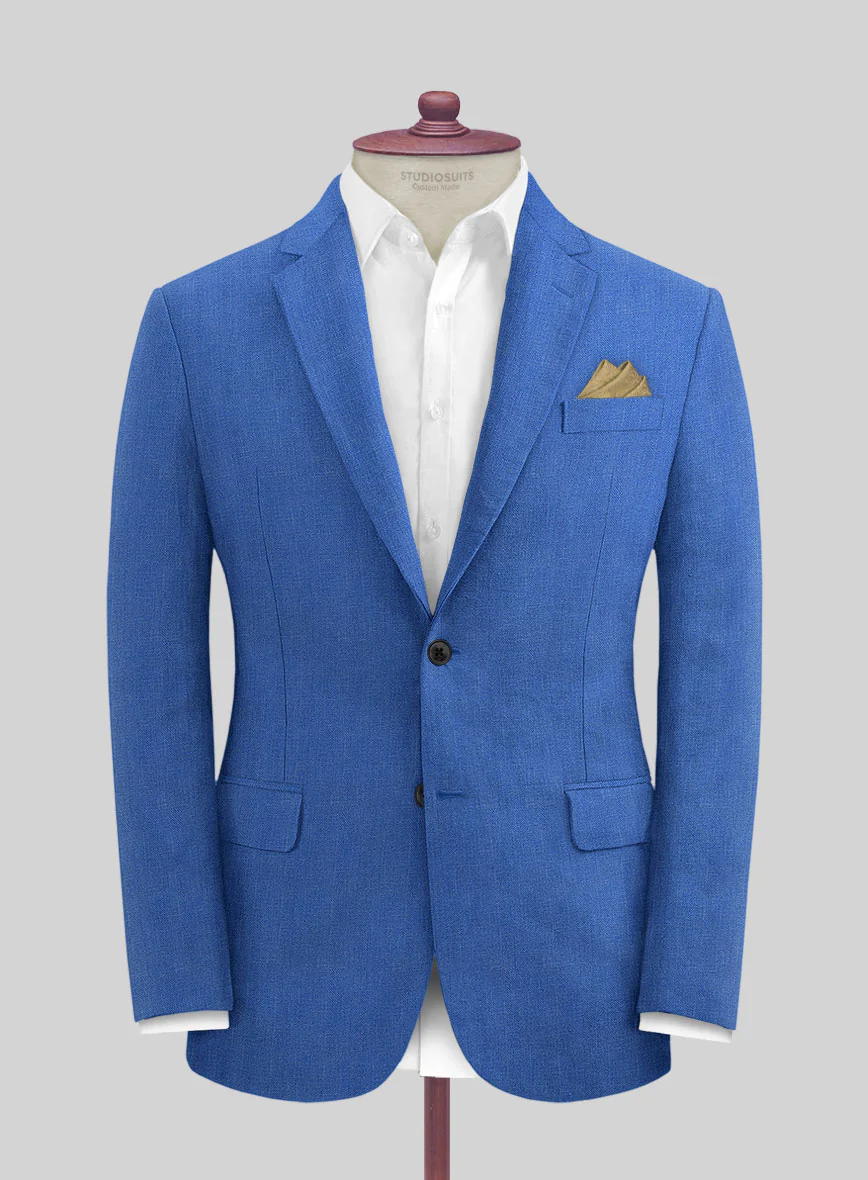 Italian Prato Electric Blue Herringbone Linen Suit - Image 3