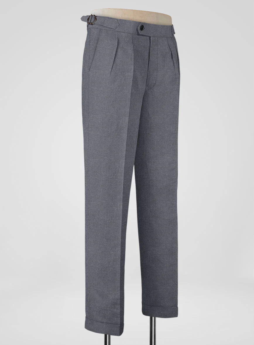 Italian Prato Gray Dobby Linen Highland Trousers - Image 2