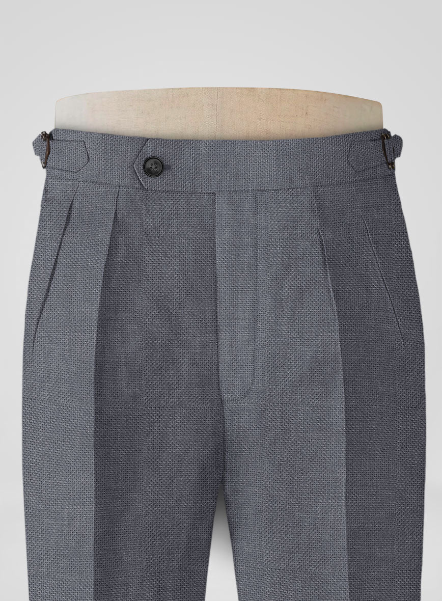 Italian Prato Gray Dobby Linen Highland Trousers - Image 4