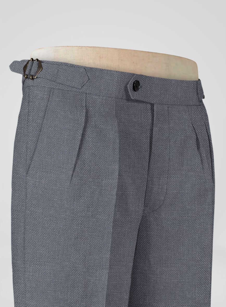 Italian Prato Gray Dobby Linen Highland Trousers - Image 5