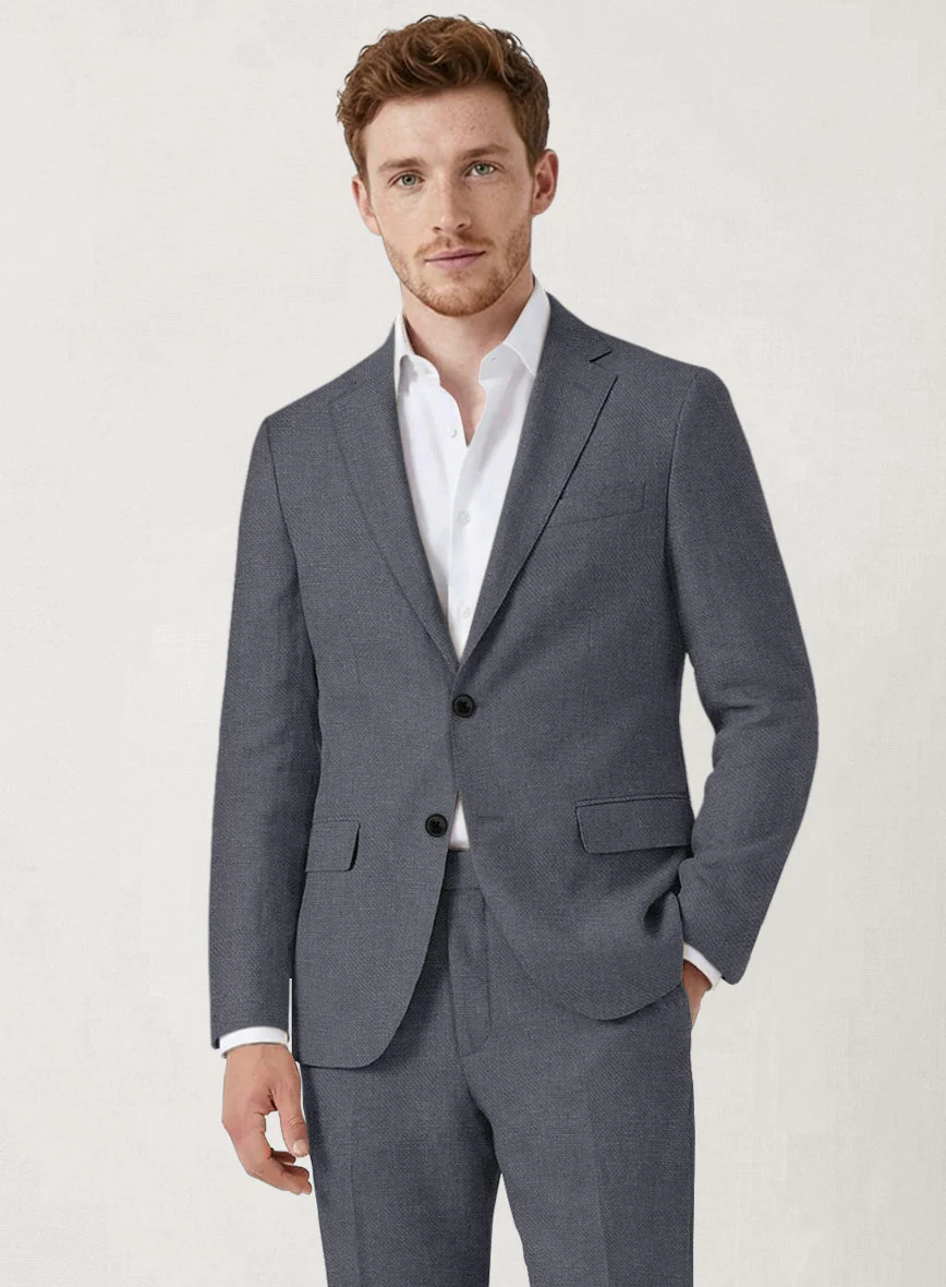 Italian Prato Gray Dobby Linen Suit - Image 4