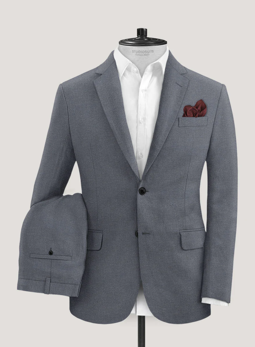 Italian Prato Gray Dobby Linen Suit - Image 3