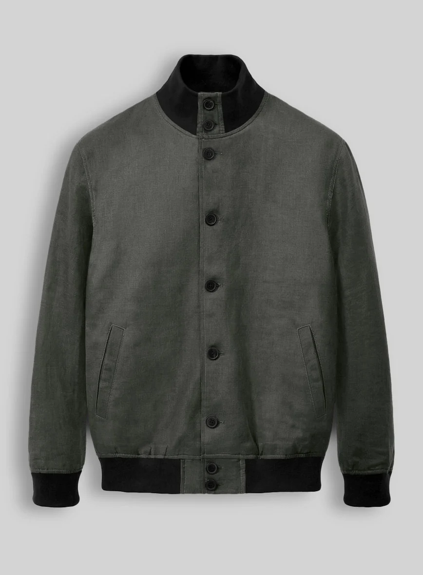 Italian Prato Gray Linen Bomber Jacket - Image 2
