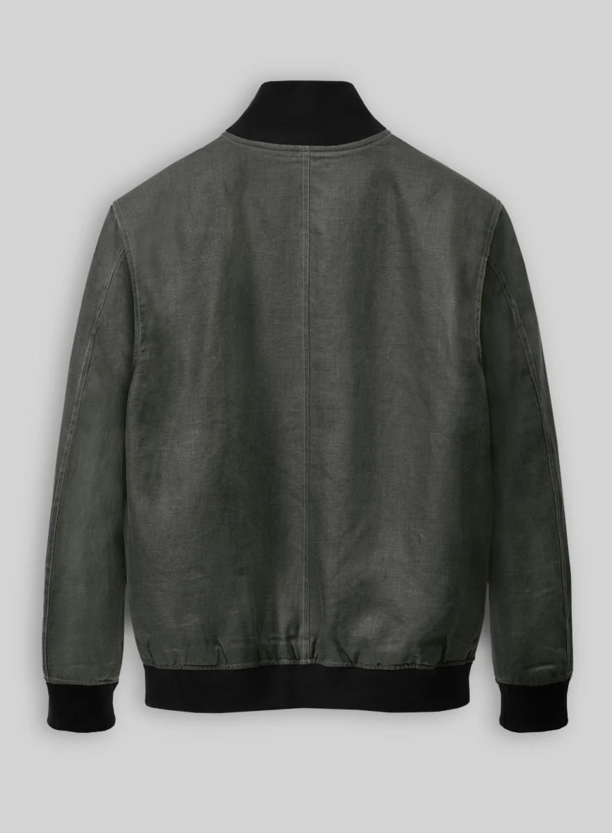 Italian Prato Gray Linen Bomber Jacket - Image 3