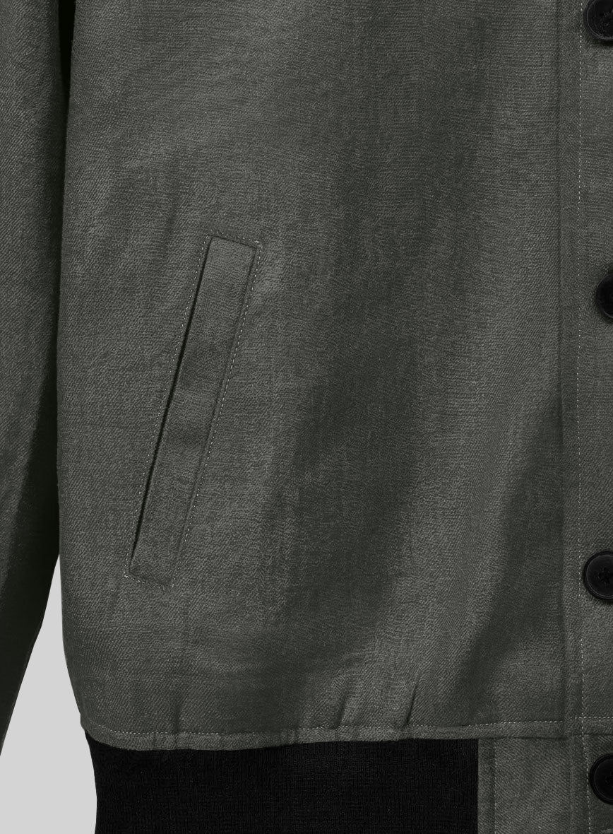 Italian Prato Gray Linen Bomber Jacket - Image 4