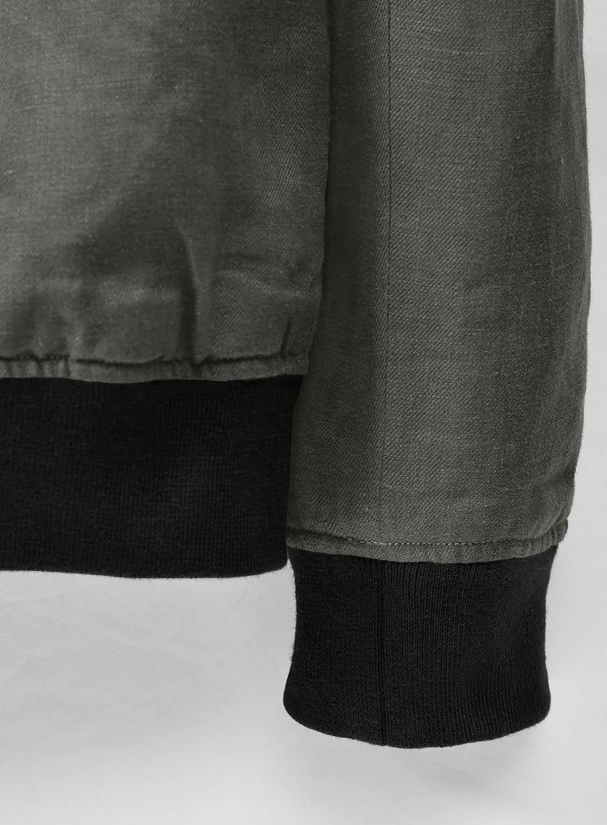 Italian Prato Gray Linen Bomber Jacket - Image 5