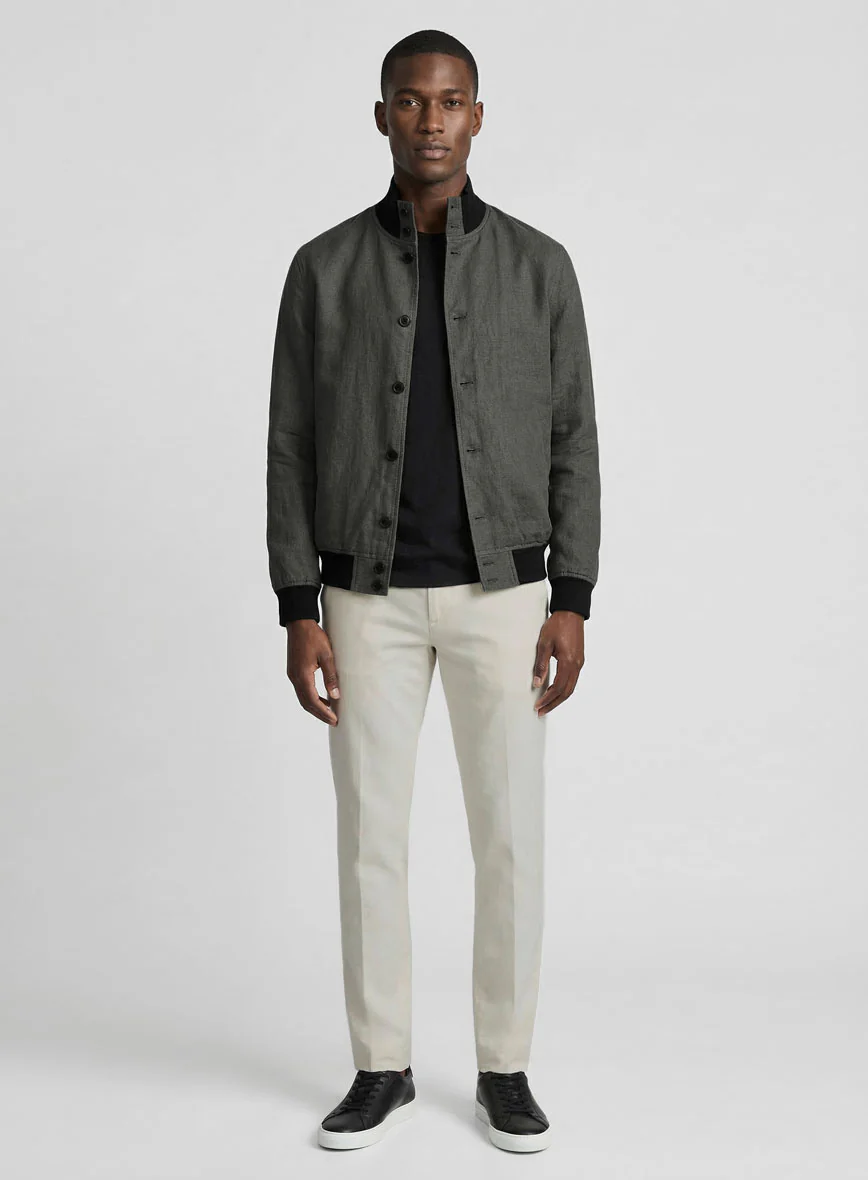 Italian Prato Gray Linen Bomber Jacket - Image 6