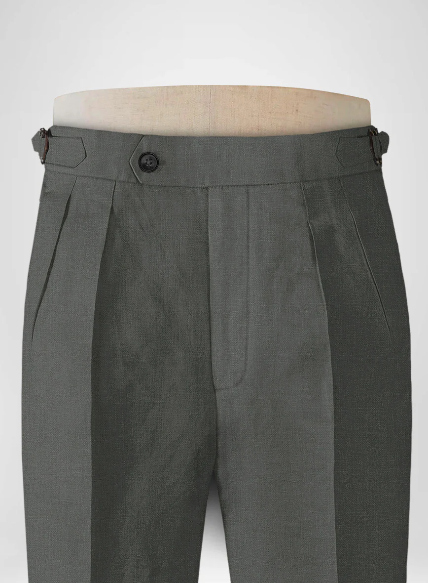 Italian Prato Gray Linen Highland Trousers - Image 2