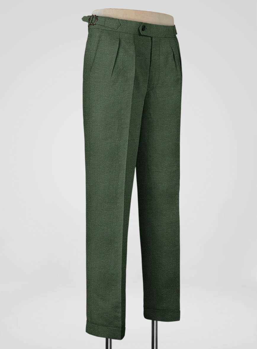 Italian Prato Green Dobby Linen Highland Trousers - Image 2